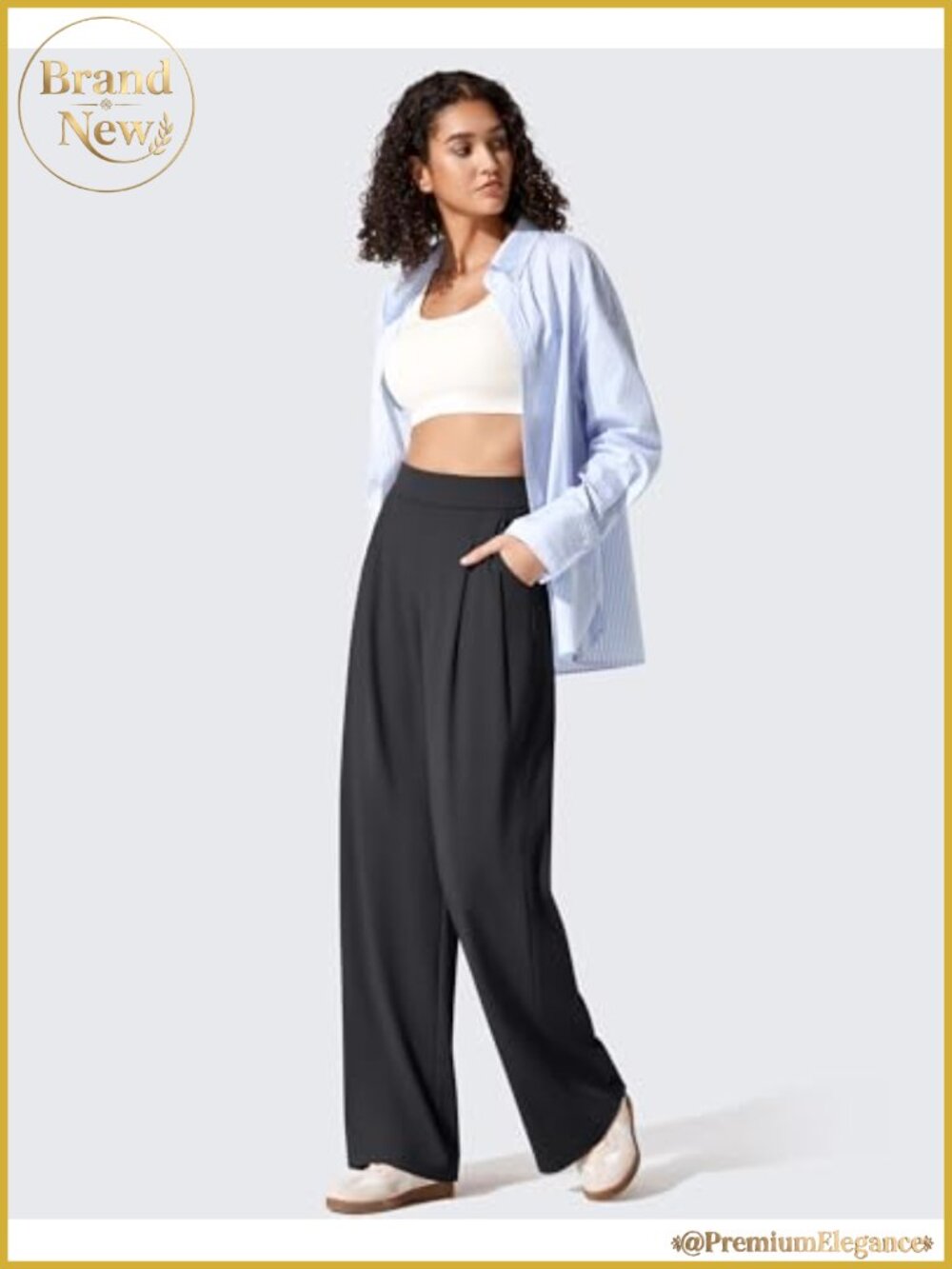 Wide Leg Yoga Dress Pants High Waist Pull On with Pockets - Picture 5 of 6